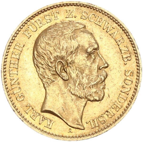 Schwarzburg-Sondershausen Karl Günther 20 Mark 1896 A Gold vz Jäger 287