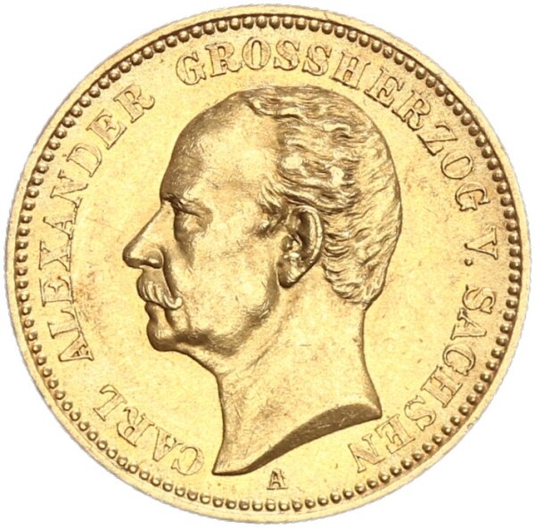 Sachsen-Weimar-Eisenach Carl Alexander 20 Mark 1892 A Gold vz+/stgl. Jäger 282