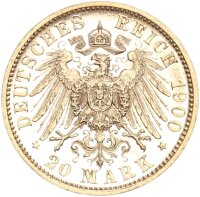 Württemberg Wilhelm II. 20 Mark 1900 F Gold vz/f. stgl. aus PP Jäger 296
