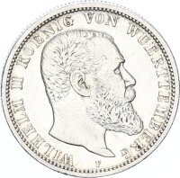 Württemberg Wilhelm II. 2 Mark 1896 F Silber ss...