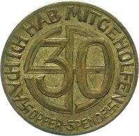 Drittes Reich 30 Opferpfennige Adolf Hitler vz