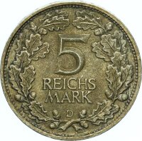 Weimarer Republik 5 Reichsmark 1925 D Rheinlande Silber vz-stgl. Jäger 322