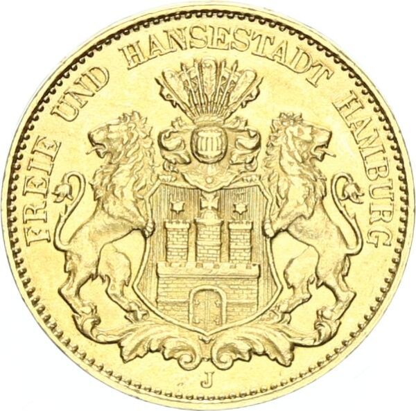 Hamburg Stadt 10 Mark 1901 J Gold vz Jäger 211