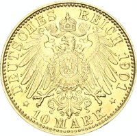 Hamburg Stadt 10 Mark 1901 J Gold vz Jäger 211
