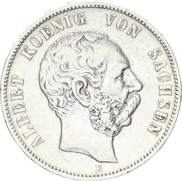Sachsen Albert 5 Mark 1875 E Silber ss Jäger 122
