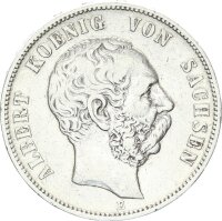 Sachsen Albert 5 Mark 1875 E Silber ss Jäger 122