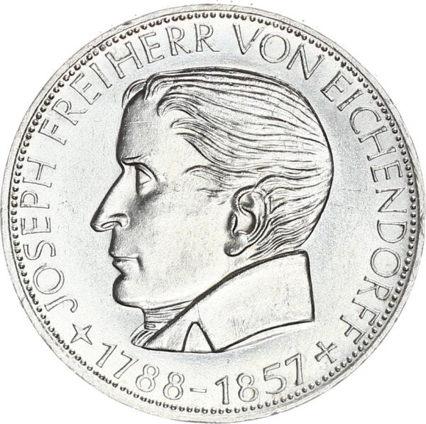 BRD Gedenkmünze 5 DM 1957 J Freiherr von Eichendorff Silber vz-stgl. Jäger 391
