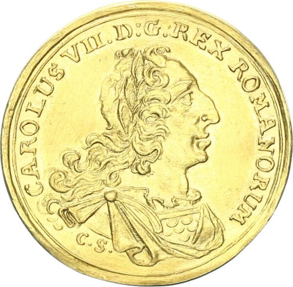 Frankfurt Stadt Doppeldukat 1742 mit alten Beschreibungszettel Gold vz