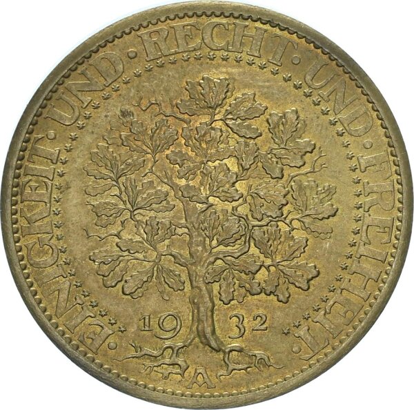 Weimarer Republik 5 Reichsmark 1932 A Eichbaum, Probe pfr., stgl. zu Jäger 331