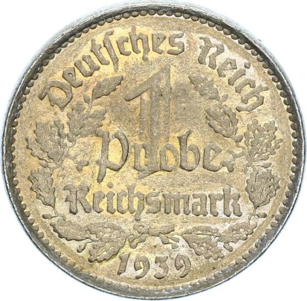 Weimarer Republik 1 Reichsmark 1939 A Proben-Nummer 18, stark magnetisch vz zu Jäger 354