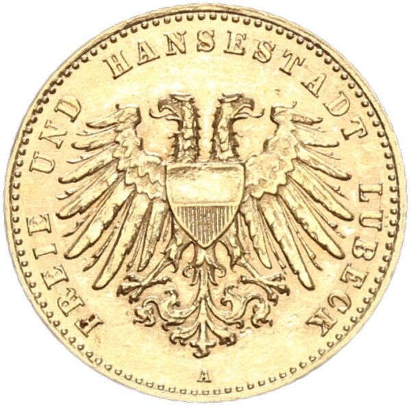 Lübeck Freie und Hansestadt 10 Mark 1904 A Gold vz+ Jäger 227
