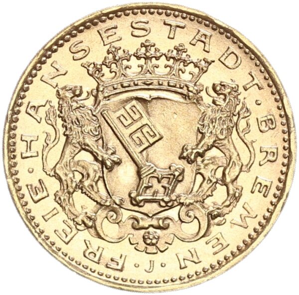 Bremen Stadt 20 Mark 1906 J Gold pfr., stgl. Jäger 205