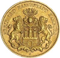 Hamburg Stadt 10 Mark 1908 J Gold vz-stgl.