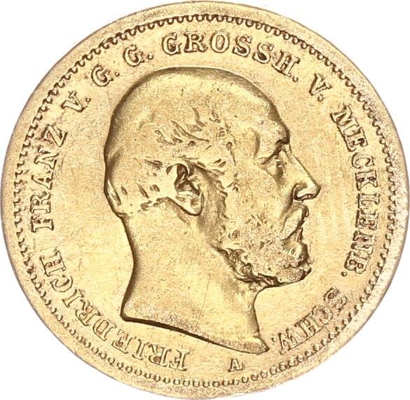 Mecklenburg-Schwerin Friedrich Franz II. 10 Mark 1872 A Gold ss/ss+ Jäger 229