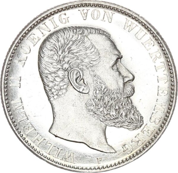 Württemberg Wilhelm II. 2 Mark 1905 F Silber PP Jäger 174