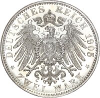 Württemberg Wilhelm II. 2 Mark 1905 F Silber PP Jäger 174