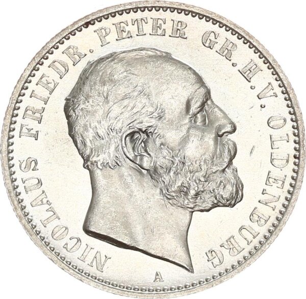 Oldenburg Nicolaus Friedrich Peter 2 Mark 1891 A Silber pfr., stgl. Jäger 93