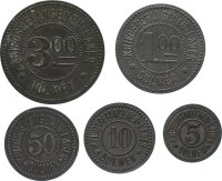 Notmünzen deutscher Städte und Gemeinden Dülmen Wertmarke zu 1 Pfennig - 5 Mark ohne Jahr Kriegsgefangenenlager Eisen & Zink vz
