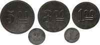 Notmünzen deutscher Städte und Gemeinden Dülmen Wertmarke zu 1 Pfennig - 5 Mark ohne Jahr Kriegsgefangenenlager Eisen & Zink vz