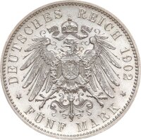 Württemberg Wilhelm II. 5 Mark 1902 F Silber vz+/f. stgl. Jäger 176