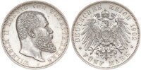Württemberg Wilhelm II. 5 Mark 1902 F Silber vz+/f. stgl. Jäger 176