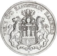 Hamburg Stadt 5 Mark 1875 J Silber s-ss Jäger 62