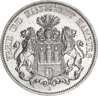 Hamburg Stadt 5 Mark 1913 J Silber vz-stgl. Jäger 65