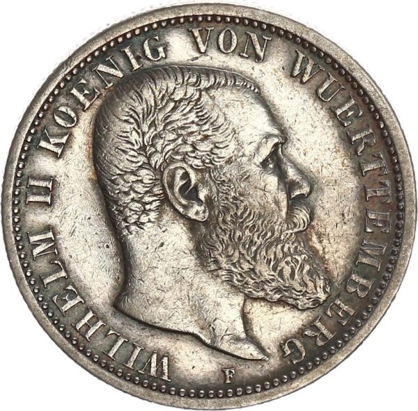 Württemberg Wilhelm II. 2 Mark 1907 F Silber ss+ Jäger 174