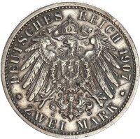 Württemberg Wilhelm II. 2 Mark 1907 F Silber ss+ Jäger 174