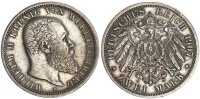 Württemberg Wilhelm II. 2 Mark 1907 F Silber ss+ Jäger 174
