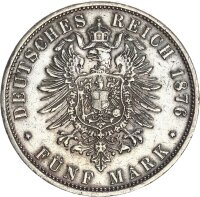 Preußen Wilhelm I. 5 Mark 1876 C Silber ss/ss+ Jäger 97