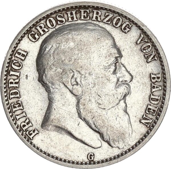 Baden Friedrich I. 2 Mark 1907 G Silber ss Jäger 32