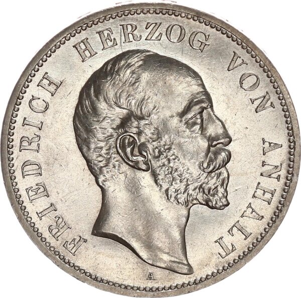 5 Mark 1896 A Anhalt Frederick I. Silver Coin - Proof Nearly