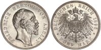 Anhalt Friedrich I. 5 Mark 1896 A Silber pfr., f. stgl./stgl. Jäger 21