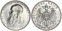 Sachsen-Meiningen Georg II. 5 Mark 1908 D kurzer Bart Silber ss Jäger 153b.