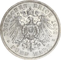 Sachsen-Meiningen Georg II. 5 Mark 1902 D langer Bart Silber ss Jäger 153a.