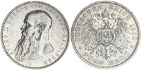 Sachsen-Meiningen Georg II. 5 Mark 1902 D langer Bart Silber ss Jäger 153a.