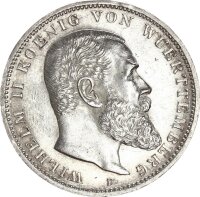 Württemberg Wilhelm II. 3 Mark 1909 F Silber vz/vz+ Jäger 175