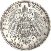 Württemberg Wilhelm II. 3 Mark 1909 F Silber vz/vz+ Jäger 175