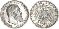 Württemberg Wilhelm II. 3 Mark 1909 F Silber vz/vz+ Jäger 175