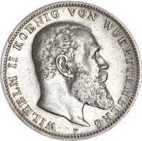 Württemberg Wilhelm II. 3 Mark 1909 F Silber ss