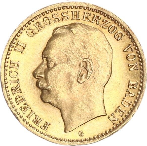 Baden Friedrich II. 10 Mark 1913 G Gold pfr., f. stgl. Jäger 191
