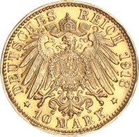 Baden Friedrich II. 10 Mark 1913 G Gold pfr., f. stgl. Jäger 191