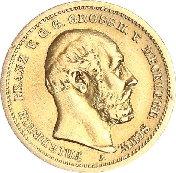 Mecklenburg-Schwerin Friedrich Franz II. 10 Mark 1872 A Gold ss-vz Jäger 229