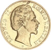 Bayern Ludwig II. 10 Mark 1880 D Gold ss/ss+