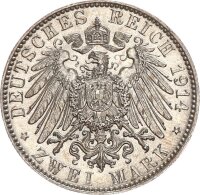 Sachsen Friedrich August III. 2 Mark 1914 E Silber f. stgl./stgl. Jäger 134