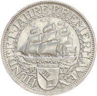 Weimarer Republik 3 Reichsmark 1927 A Bremerhaven Silber...