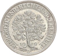 Weimarer Republik 5 Reichsmark 1929 D Eichbaum Silber vz+...