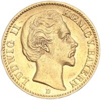 Bayern Ludwig II. 20 Mark 1878 D Gold ss Jäger 197