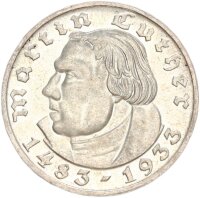 Drittes Reich 2 Reichsmark 1933 G Martin Luther Silber...